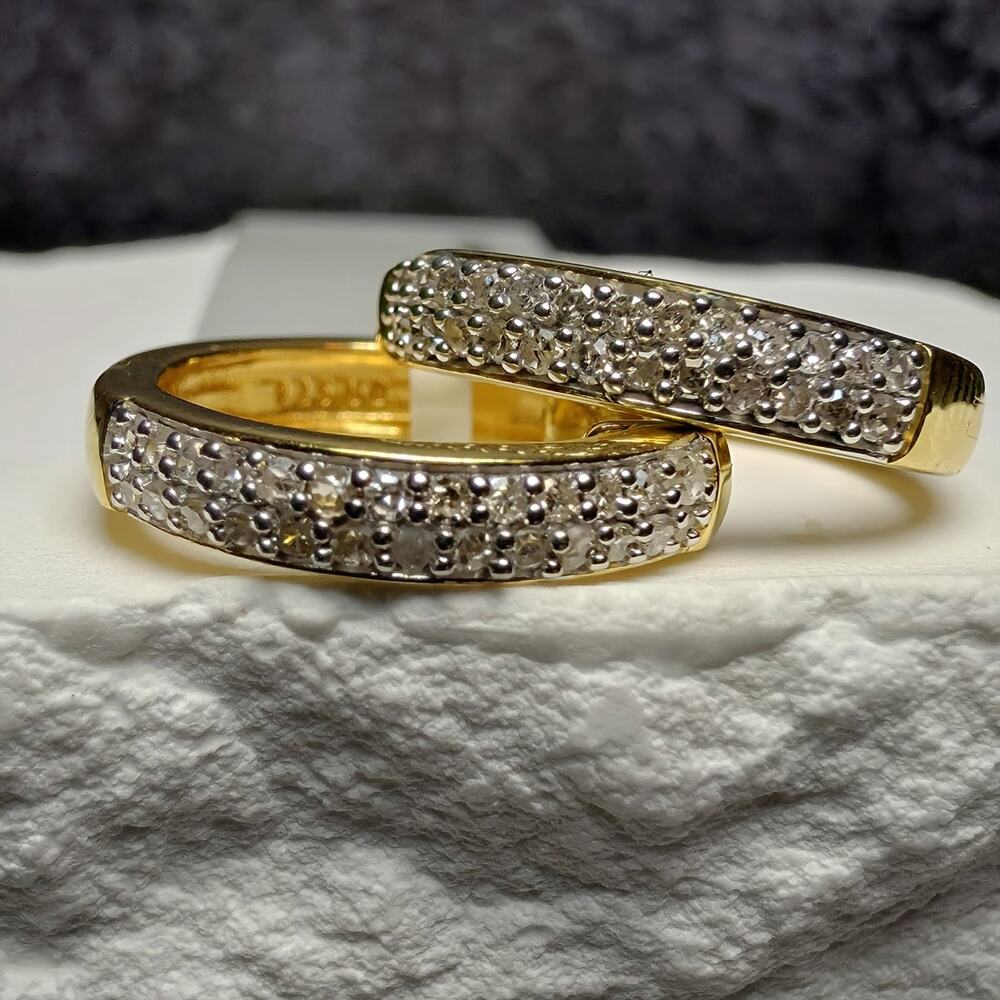 0.25 CTW Natural Diamond Gold over 925 Sterling Silver Small Huggie Earrings - Picture 2 of 7
